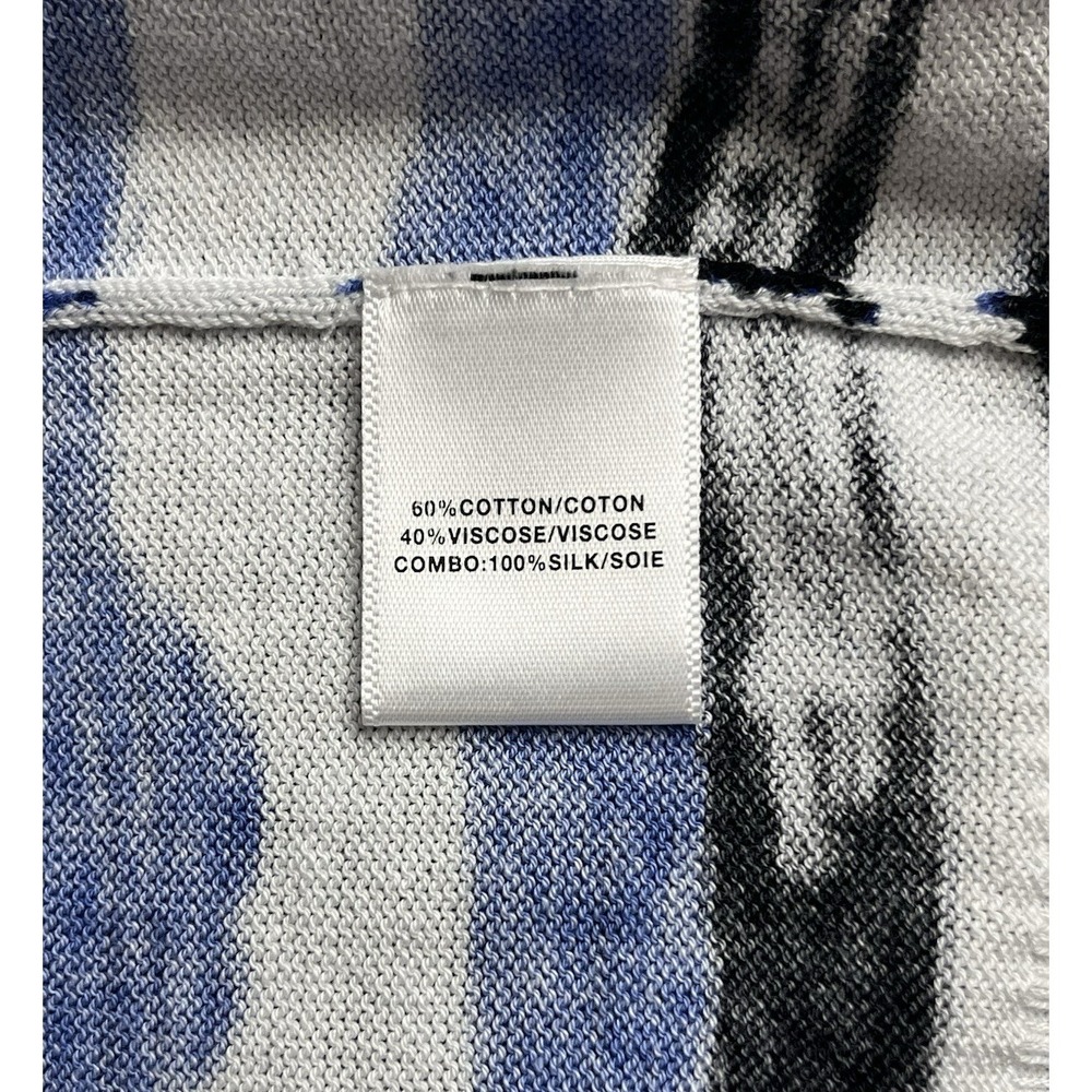 Lafayette 148‎ Abstract Stripe Silk Panel Knit Cardigan Sweater Blue White Large - Picture 9 of 12
